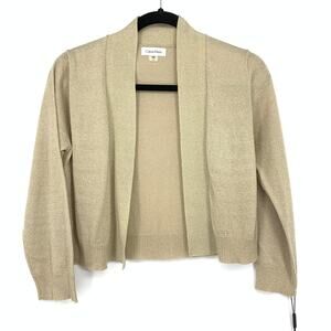 Calvin Klein Shrug Sweater Womens Sz Small Cropped 3/4 Sleeve Gold Metallic NEW